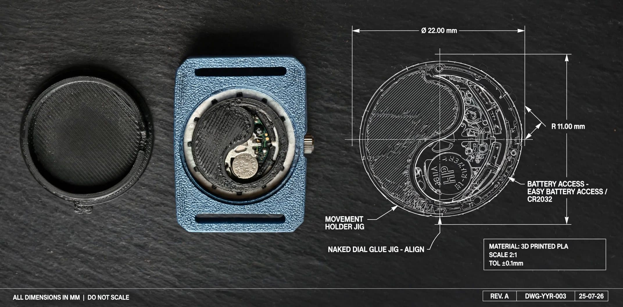Technical drawing of the case and movement holder