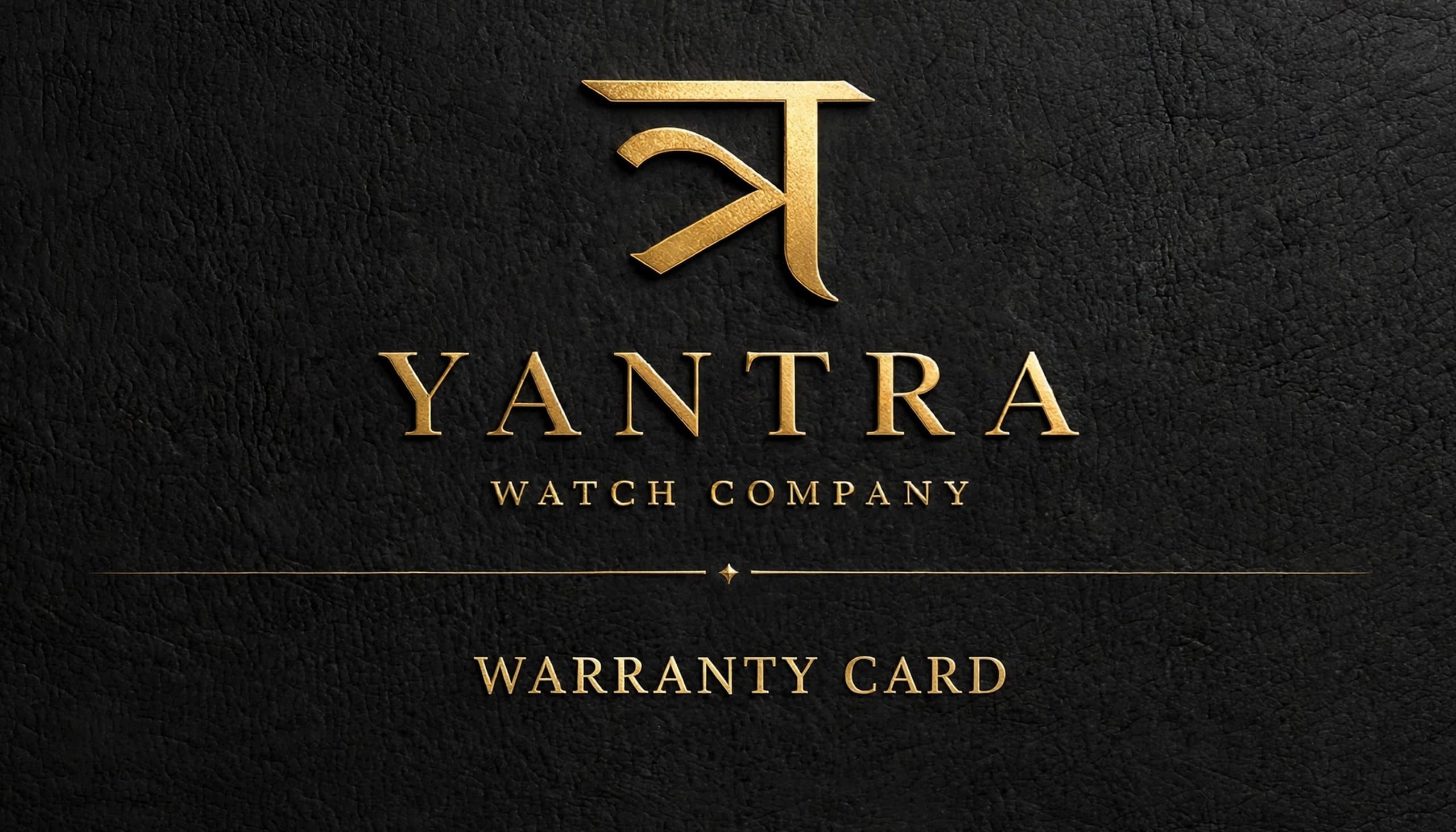 The Yantra monogram and wordmark in gold foil on black leather